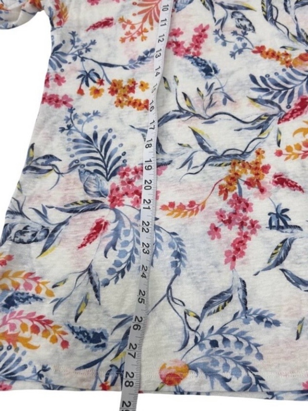 Chicos SZ 3 US XL Womens Nautical Floral Linen Tunic Top With Embellished Collar - Picture 7 of 8